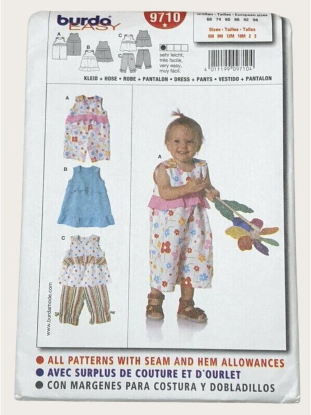 Burda Sewing Pattern 9710 Infant Toddler Dress and Pants Sz 6M - 3 Uncut
